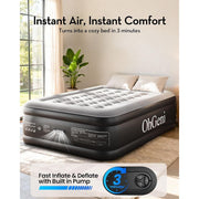 OhGeni Full Air Mattress with Built-in Electric Pump, 18-Inch Raised PVC Airbed, Portable, Durable, Black, Supports 600 lb, AMH5V297