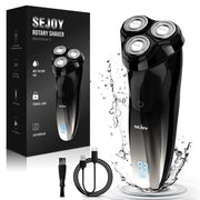 Sejoy Electric Razor for Men, 3D Rotating Heads, Pop-Up Trimmer, IPX7 Waterproof, 1400mAh Battery, Floating Cutting Head, Black