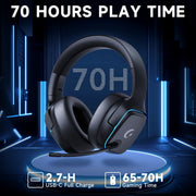 AYEDLOE Wireless Gaming Headset, 2.4GHz and Bluetooth 5.3, Noise-Canceling Mic, 7.1 Surround Sound, 70H Battery Life, RGB Lights, Foldable, Black