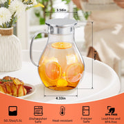 TINANA Glass Water Pitcher with Lid, 50oz Heat-Resistant Borosilicate Glass Drink Pitcher, Wide Mouth, Clear, Removable Stainless Steel Strainer WGS-7