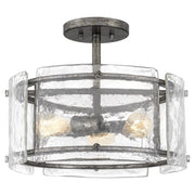 Quoizel Fortress 3 Light Semi-Flush Mount Ceiling Light, Mottled Silver, Textured Glass, Dimmable, 16 Inch, FTS1716MM
