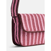 Free Assembly Beaded Striped Shoulder Bag, Pink, Compact with Magnetic Flap Closure and 9.75-Inch Shoulder Strap
