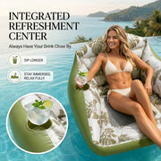AAmyb 3-in-1 Inflatable Pool Lounge Chair with Breathable Mesh Seat, Built-in Cup Holder, Heavy Duty PVC, Green, 33.86 x 33.07 in