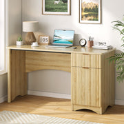 Bestier 47 in Computer Desk with Drawer, Storage Cabinet, Fluted Panel Design, Brown Oak