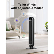 DREO DWTF14 Nomad DC Tower Fan, 36 in, Ultra Quiet Bladeless Floor Fan, 9 Speeds, 4 Modes, 90 Oscillation, Remote Control, Black