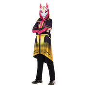InSpirit Designs 104262LWM Fortnite Drift Boys Halloween Costume, Gold Black Pink Coat with Hoodie and Kitsune Mask, Size Large 10/12