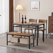 Ktaxon Dinner Table Set for 4 w/2 Chairs w/Backrest & Bench w/Storage Rack, Rustic Brown