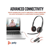 Poly Blackwire 3220 Stereo USB-C Headset with Noise-Canceling Microphone, On-Ear, Black, 8X228AA
