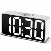 DreamSky Compact Digital Alarm Clock with Large White LED Display, Adjustable Brightness Dimmer, USB Charging Port, Adjustable Alarm Volume, Snooze, 12/24Hr Display