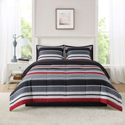 Mainstays MS8502263422-16 All in One Reversible Comforter and Sheet set- 7 Piece, King, Red and Black Stripe