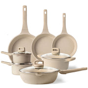 Carote M9C 11-Piece Nonstick Cookware Set with Lids, Induction Compatible, Taupe