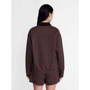 Madden NYC Women's Cotton Twill Bomber Jacket, Relaxed Fit, Cropped Length, Brown, Zip-Up Closure