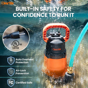 Cleartide Utility Pump, 8160 LPH Submersible Water Pump, 100% Copper Motor, Handles 1/8 Inch Solids, Dual Discharge Ports, 10 Ft Cord, Orange