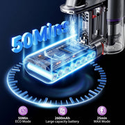 ARTSEA Cordless Stick Vacuum Cleaner, 500W Motor, 45Kpa Suction, V-Shape Anti-Tangle Brush with LED Light, 3-in-1 Lightweight Design, 50-Min Runtime, 1.5L Dust Cup, F02T