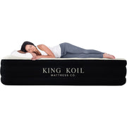 King Koil Plush Pillow Top Luxury Twin Air Mattress with Built-In High-Speed Pump, Water-Resistant, 16in Thick, Coil Beam Construction, Black, 29315
