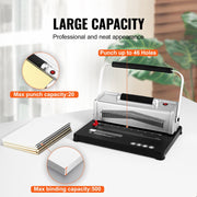 KFFKFF Spiral Coil Binding Machine with Electric Binding Feature, 46-Hole Punch, 500 Sheet Capacity, Includes 100pcs 5/16 PVC Coil Spines, Black, S20A