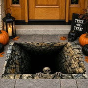 SWEETHOUSE Halloween 3D Visual Skull Cave Doormat, Realistic Stone Tunnel Skeleton Rug, Water Absorbent Non Slip Flannel Floor Mat, Black, 20x32 in