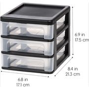 Li Zhe Fine Goods Store 2 Pack 3 Drawer Desktop Organizer, Black Plastic Stackable Storage Box for Office Supplies, Stationery, Makeup, Crafts
