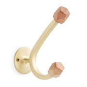 Mariline Faceted Wood Knob and Brass Double Hook- Pampas Beach/Satin Brass