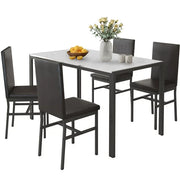 Paproos J457 Modern 5-Piece Kitchen Table Set with Faux Marble Top and Leather Upholstery Chairs, Style A, Black+White