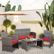 Walsunny 4 Piece Patio Rattan Set Outdoor Furniture Set with Cushions and Tempered Glass Tabletop