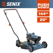 Senix 20 in. Gas Push Lawn Mower, 144cc 4-Cycle Engine, 3-Position Height Adjustment, Steel Deck, PVC Composite Wheels, LSPG-L4-A