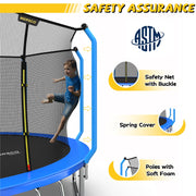 Mersco 14FT Outdoor Trampoline with Safety Enclosure Net, Basketball Hoop, Detachable Ladder, Heavy-Duty Galvanized Steel Frame, Blue