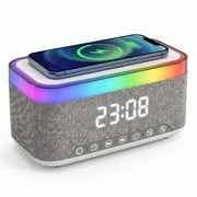 Volivo RGB 5.3 Bluetooth Speaker with Digital Alarm Clock, 15W Qi Wireless Charging, FM Radio, White Noise Sound Machine, 12-Mode RGB Ambient Lights, GF1002