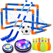 JBee Ctrl W-006-SHY 3 in 1 Hover Soccer Ball Hockey Bowling Toys Set with Rechargeable LED Ball, Upgraded Goals, 6 Bowling Bottles, Inflatable Soccer Ball for Kids Ages 3-12