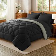 Sonoro Kate Bed in a Bag 7-Pieces Luxury Soft All-Season Bedding Set with Down Alternative Comforter, Queen, Black