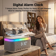Volivo RGB 5.3 Bluetooth Speaker with Digital Alarm Clock, 15W Qi Wireless Charging, FM Radio, White Noise Sound Machine, 12-Mode RGB Ambient Lights, GF1002