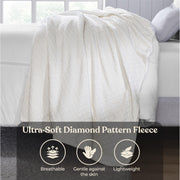 Home City Alaska Diamond Plush Fleece Blanket, Ultra-Soft, Quilted Diamond Pattern, Ivory, Throw Size