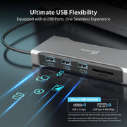 j5create Flexible Ports USB-C Dual 4K60 HDMI Hub Pro 12 in 1, Space Grey, 100W Power Delivery, Gigabit Ethernet, SD/microSD Card Reader, JCD367