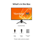 ViewSonic VX2470-MHD 24 Inch Full HD 1080p IPS Monitor, 120Hz Refresh Rate, 1ms Response Time, HDMI, DisplayPort, VGA Inputs, Black