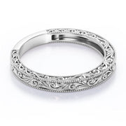 JeenMata Vintage Filigree Wedding Band - Milgrain Edge - in 18k White Gold Plating over Silver