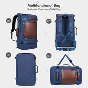WITZMAN Large Travel Backpack Convertible Canvas Rucksack Duffel Bag, Blue, 40L, A2021