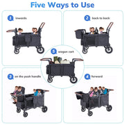 SACVON Toddler Stroller Wagon for 4 Kids, 5-Point Harnesses, All-Terrain Wheels, Cooler Bag, Black