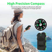 CATGOOD BAOKALER 30000mAh Solar Power Bank with Dual 5V USB Ports, 2 LED Flashlights, Compass, Water-Resistant Portable Charger for Outdoor Camping Hiking, Green