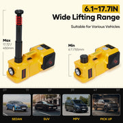 Naipo Electric Car Jack Kit, 5 Ton Hydraulic Jack with Impact Wrench, Built-in Tire Inflator Pump, LED Work Lights, Portable Storage Case, Yellow, TY-EHJ03