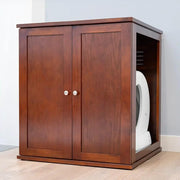 The Refined Feline Self Cleaning Litter Box Cabinet, Durable Oak Veneer, Mahogany, Large Reversible Entryway, Fits Most Automatic Litter Boxes