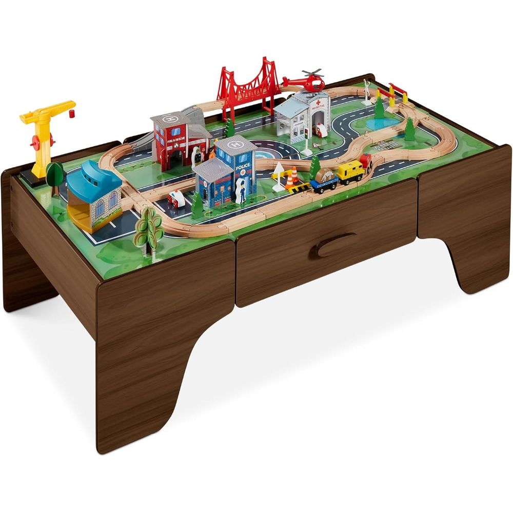 Best Choice Products Large 50in 35-Piece Train Table, Multipurpose Woo ...