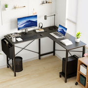 Edx L Shaped Desk, 49 Inch, Black, Sturdy Metal and Particle Board Construction, Side Bag, Ergonomic Design