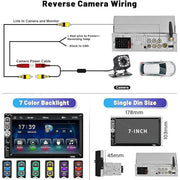 Podofo 7 Inch Single Din Car Stereo with Wireless Apple CarPlay, Android Auto, Bluetooth 5.1, Backup Camera Support, Steering Wheel Control, FM Radio, USB, AUX, SD Card