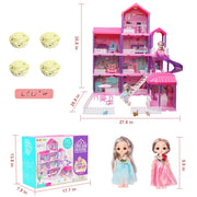 Huge Wave Dollhouse Playset, 36 Inch Four-Story, 11 Large Furnished Rooms, Pink, Includes Articulated Doll Figures and Warm Lighting, 19011-1A