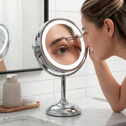 Jerdon Lighted Tabletop Mirror with 10X and 1X Magnification, Adjustable LED Lighting, Chrome Finish, 8.5-Inch Diameter, 16-Inch Tall JS8510BC