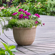Better Homes & Gardens Tatum Recycled Resin Garden Planter, Khaki Chino, 15.8in Round, Geometric Pattern