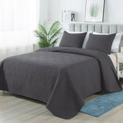 Quilt Set Queen Size - Lightweight Quilts Summer Bedspreads for All Season 3 Piece (1 Quilt  2 Pillow Shams) - Dark Grey