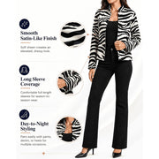 Zanvylia Women's Zebra Print PU Leather Jacket, Stand Collar, Button Front, Side Pockets, Contrast Seam Trim, Oversized Fit
