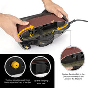 Jellas Electric Belt Sander, 3 x 21 Inch, 7Amp Motor, Variable Speed Control, Dust Bag, Convertible Bench Sander, IPT-WSY-002B