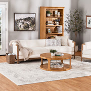 My Texas House Campbell Wood Accent Chair, Cream Polyester Fabric, Solid Wood Frame, Peg-Style Legs